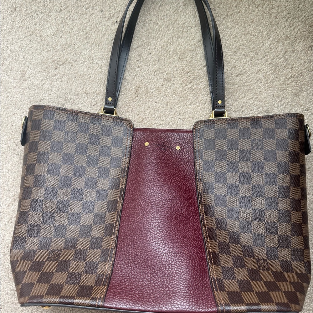 Louis Vuitton Damier Bbene & Burgundy Jersey Tote Bag with Zipper